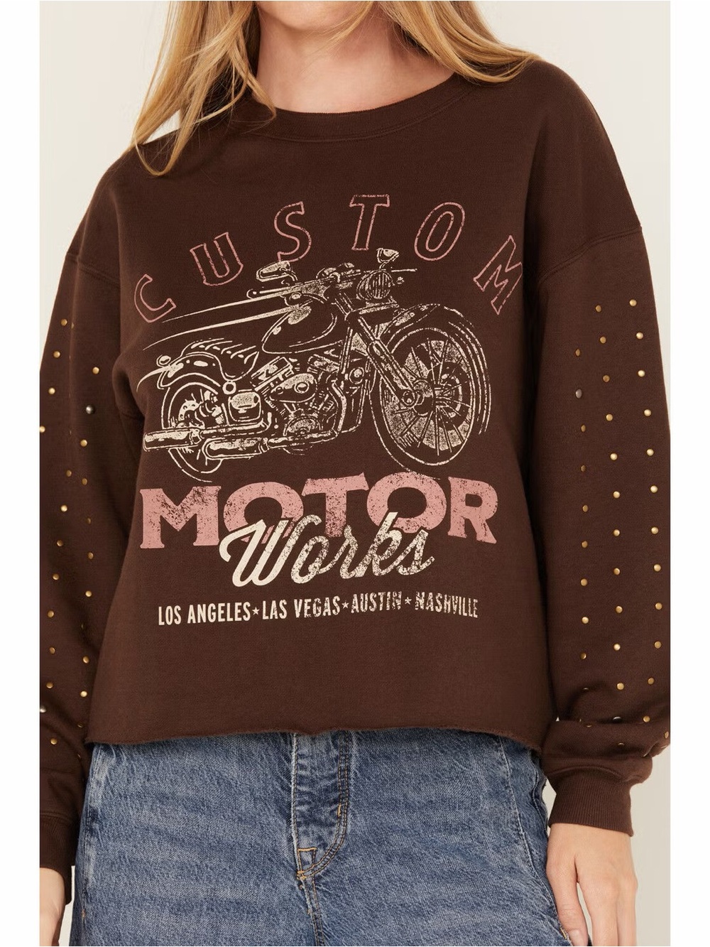 Crewneck Graphic Sweatshirt in Brown with Pink Accents